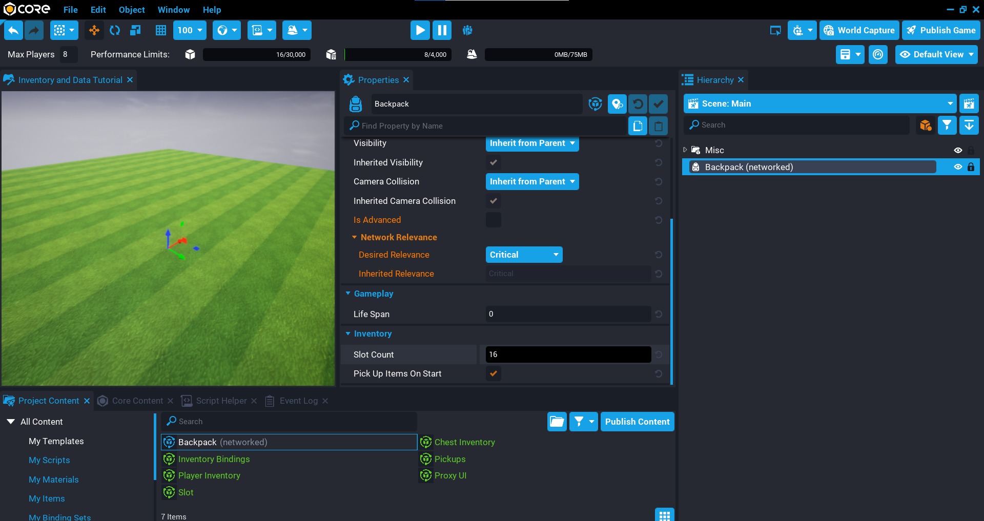 !Create Player Backpack