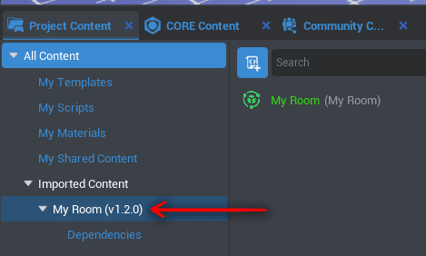 Asset de modèle importé Asset de contenu importé